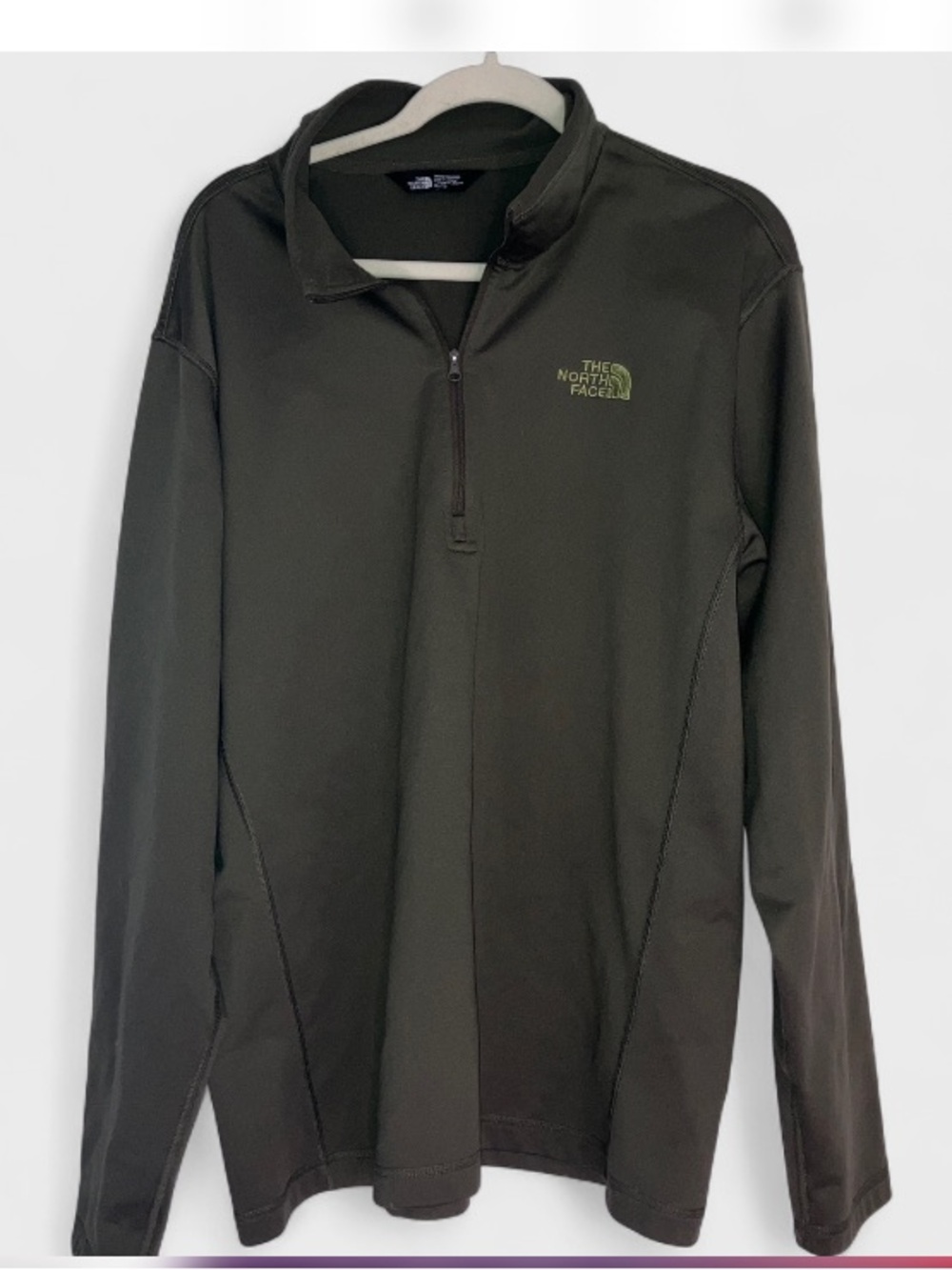 The North Face olive Green fleece lined quarter zip men’s pullover top Sz XL